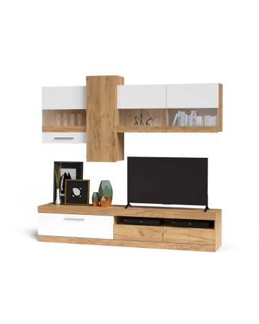 Parete attrezzata Tokio colore rovere e bianco