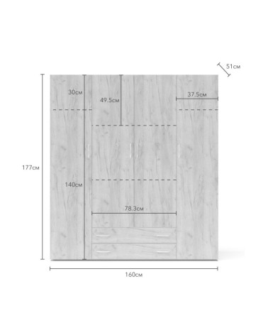 Armadio 4 ante 2 cassetti Seba 4 colore rovere sonoma