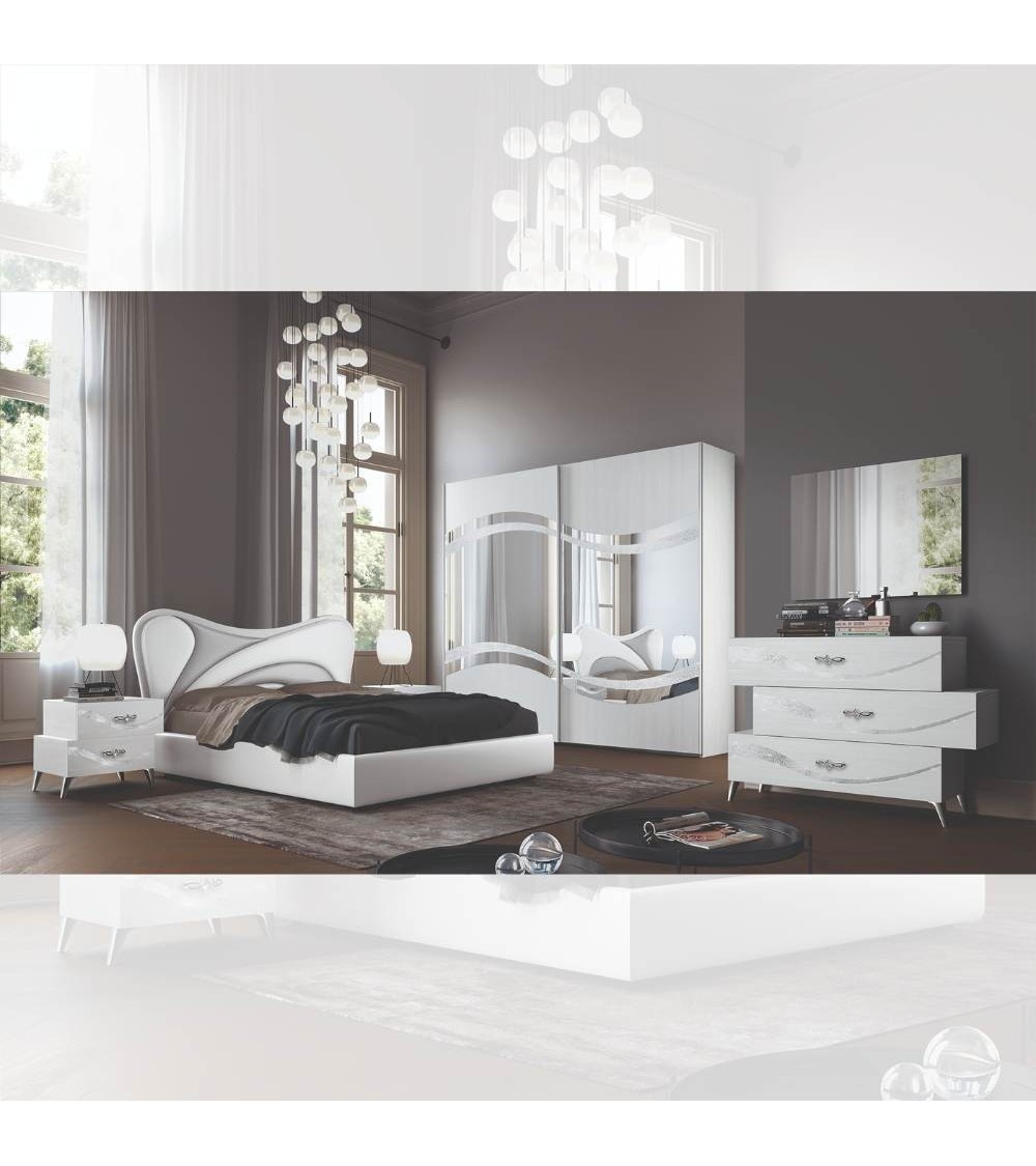 Camera da letto Delia bianco frassinato con decorazioni argento