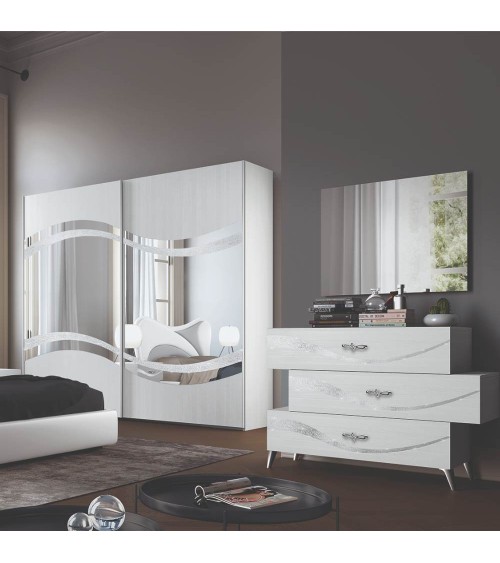 Camera da letto Delia bianco frassinato con decorazioni argento
