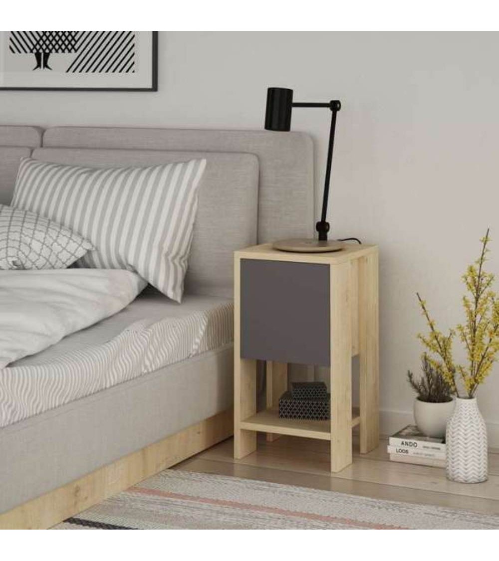 Comodino Ema rovere e antracite anta ribalta 30x30x55h