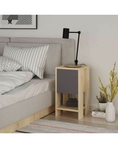 Comodino Ema rovere e antracite anta ribalta 30x30x55h