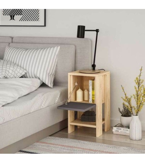 Comodino Ema rovere e antracite anta ribalta 30x30x55h