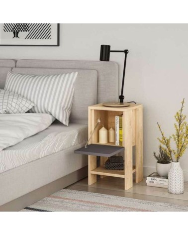 Comodino Ema rovere e antracite anta ribalta 30x30x55h