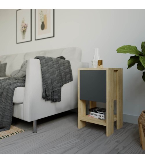 Comodino Ema rovere e antracite anta ribalta 30x30x55h