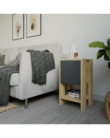 Comodino Ema rovere e antracite anta ribalta 30x30x55h