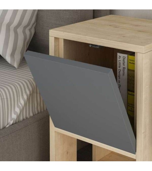 Comodino Ema rovere e antracite anta ribalta 30x30x55h