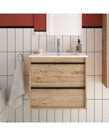Mobile bagno sospeso Ador60 rovere ostippo con lavabo 2 cassetti 60x45x54h