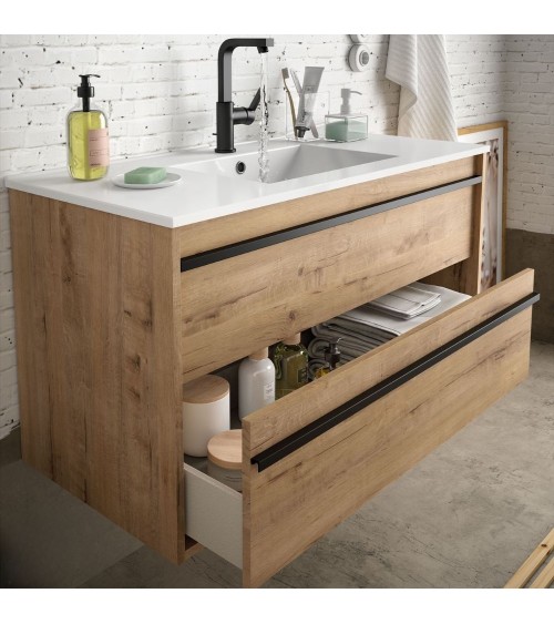 Mobile bagno sospeso Ador60 rovere ostippo con lavabo 2 cassetti 60x45x54h