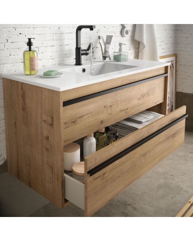 Mobile bagno sospeso Ador60 rovere ostippo con lavabo 2 cassetti 60x45x54h