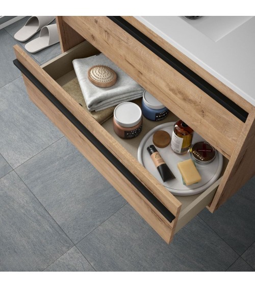 Mobile bagno sospeso Ador60 rovere ostippo con lavabo 2 cassetti 60x45x54h