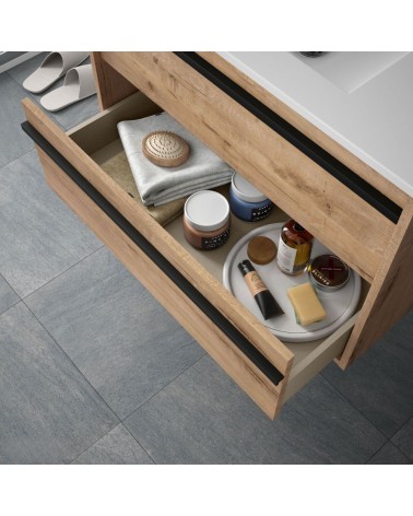Mobile bagno sospeso Ador60 rovere ostippo con lavabo 2 cassetti 60x45x54h