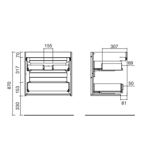 Mobile bagno sospeso Ador60 rovere ostippo con lavabo 2 cassetti 60x45x54h