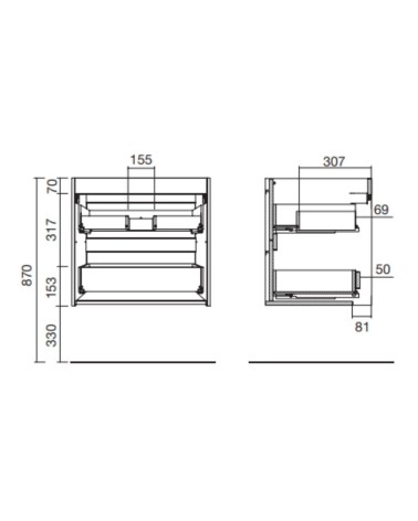 Mobile bagno sospeso Ador60 rovere ostippo con lavabo 2 cassetti 60x45x54h