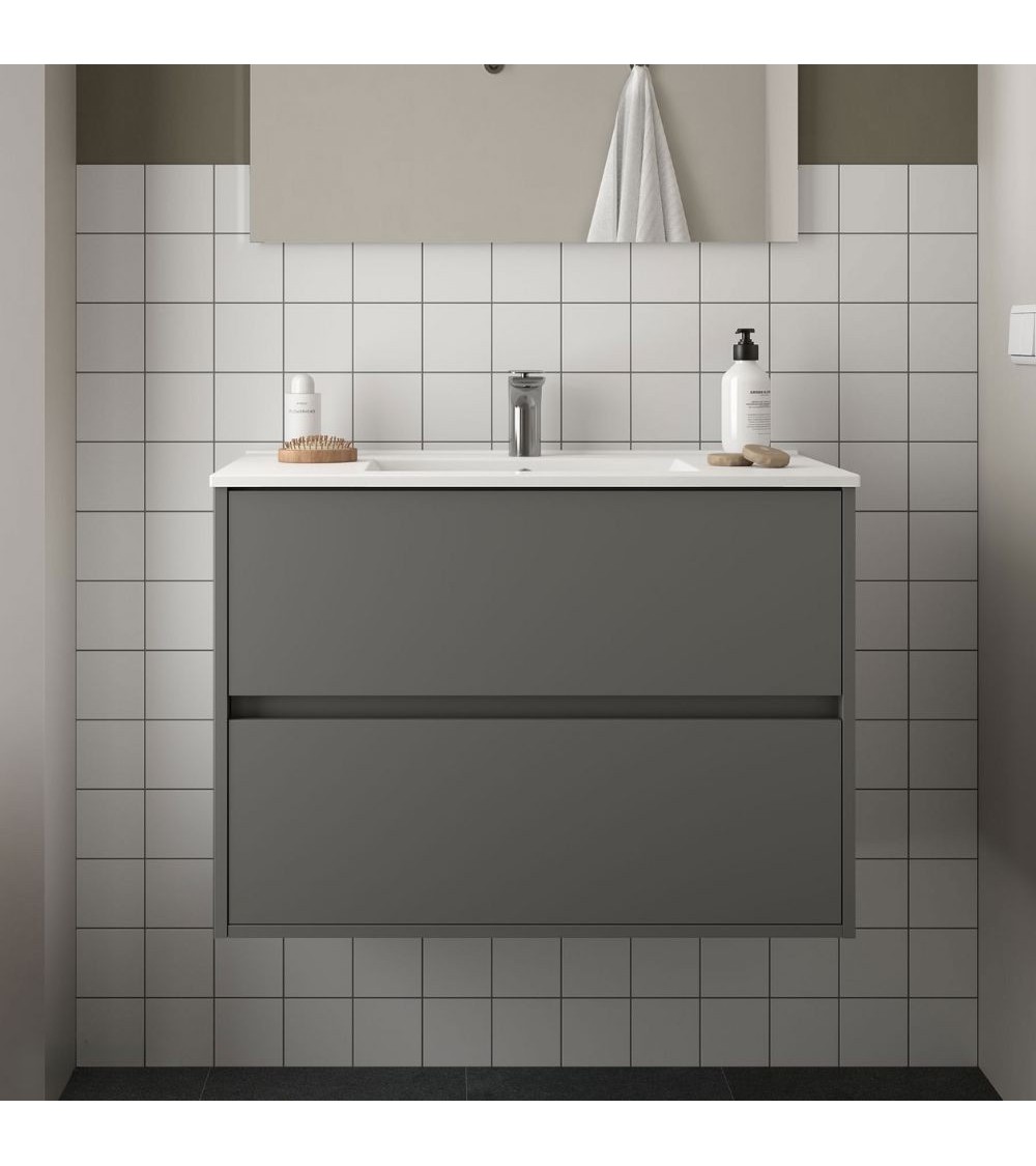 Mobile bagno sospeso Claros80 grigio opaco con lavabo 2 cassetti 80x45x56h