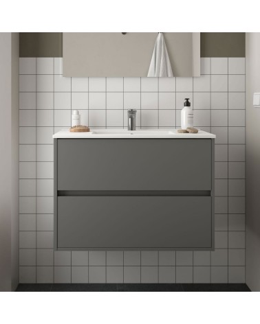 Mobile bagno sospeso Claros80 grigio opaco con lavabo 2 cassetti 80x45x56h