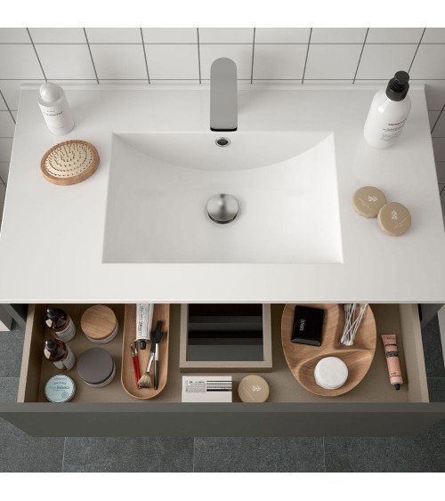 Mobile bagno sospeso Claros80 grigio opaco con lavabo 2 cassetti 80x45x56h