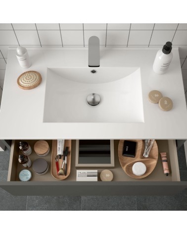 Mobile bagno sospeso Claros80 grigio opaco con lavabo 2 cassetti 80x45x56h