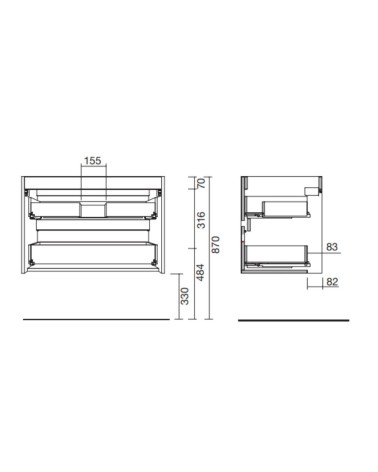 Mobile bagno sospeso Claros80 grigio opaco con lavabo 2 cassetti 80x45x56h
