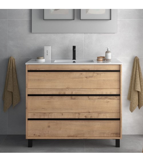 Mobile bagno Geco100 rovere ostippo con lavabo 3 cassetti 100x45x86h