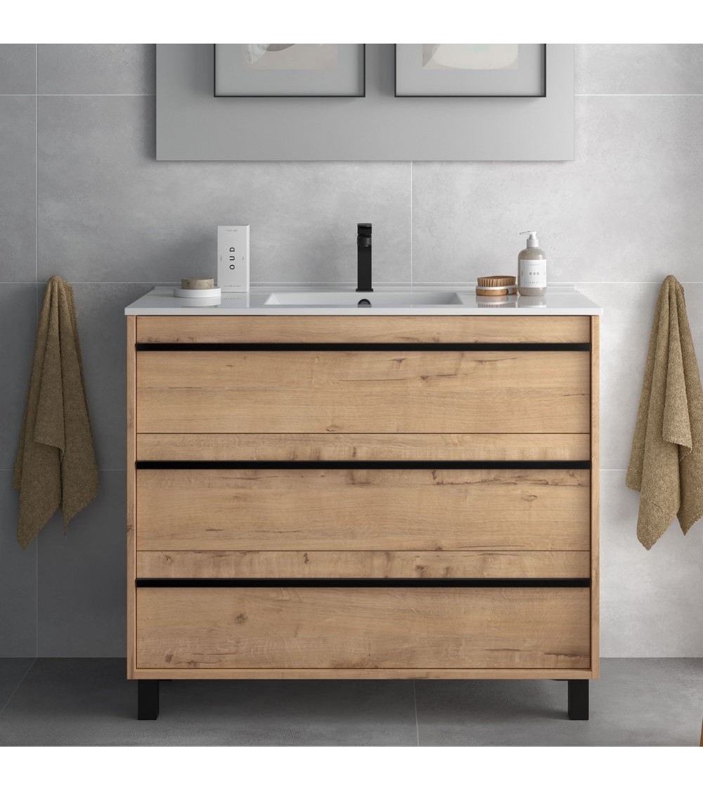 Mobile bagno Geco100 rovere ostippo con lavabo 3 cassetti 100x45x86h