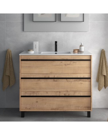 Mobile bagno Geco100 rovere ostippo con lavabo 3 cassetti 100x45x86h