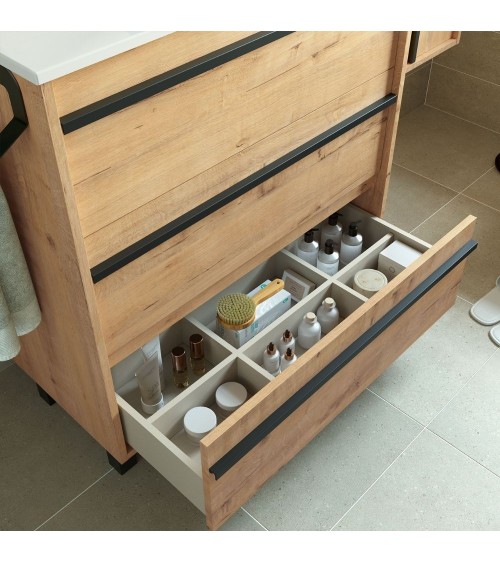 Mobile bagno Geco100 rovere ostippo con lavabo 3 cassetti 100x45x86h