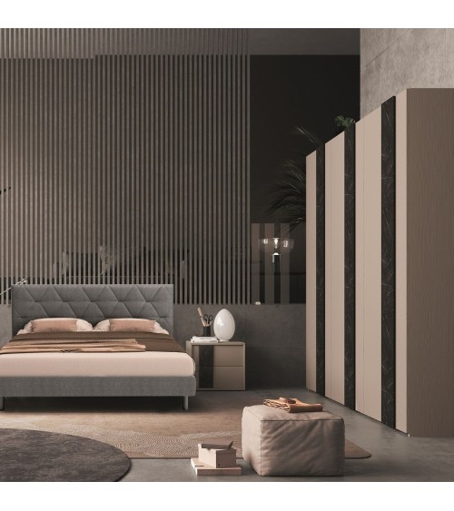 Camera da letto Moni canapa frassinato e dettagli marmo nero
