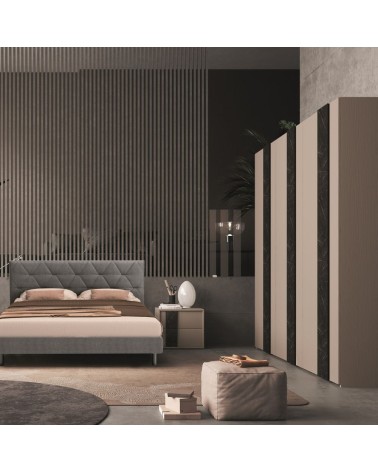 Camera da letto Moni canapa frassinato e dettagli marmo nero