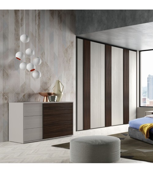 Camera da letto Cecilia grigio frassinato con inserti noce scuro