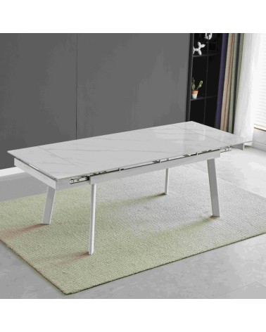Tavolo allungabile Presena in ceramica colore bianco effetto marmo lucido e gambe metallo bianche