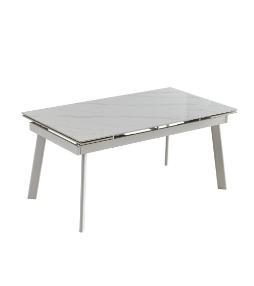 Tavolo allungabile Presena in ceramica colore bianco effetto marmo lucido e gambe metallo bianche