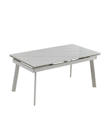 Tavolo allungabile Presena in ceramica colore bianco effetto marmo lucido e gambe metallo bianche