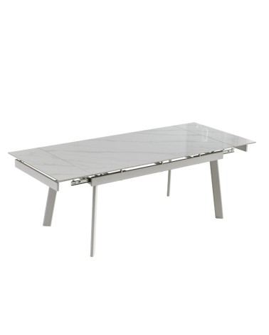 Tavolo allungabile Presena in ceramica colore bianco effetto marmo lucido e gambe metallo bianche