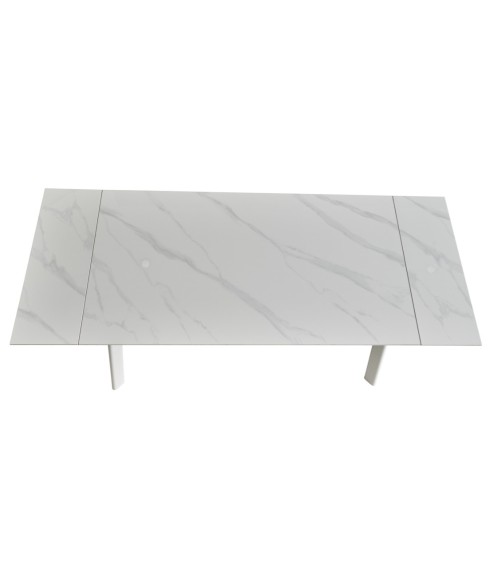 Tavolo allungabile Presena in ceramica colore bianco effetto marmo lucido e gambe metallo bianche