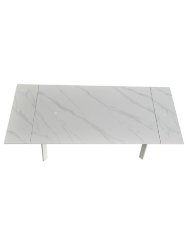 Tavolo allungabile Presena in ceramica colore bianco effetto marmo lucido e gambe metallo bianche
