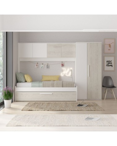 Cameretta a ponte 6006 con letto estraibile e armadio colore bianco consumato e bianco reversibile