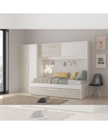 Cameretta a ponte 6006 con letto estraibile e armadio colore bianco consumato e bianco reversibile