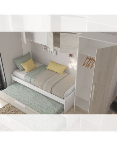 Cameretta a ponte 6006 con letto estraibile e armadio colore bianco consumato e bianco reversibile