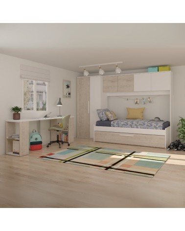 Cameretta a ponte 6006 con letto estraibile e armadio colore bianco consumato e bianco reversibile