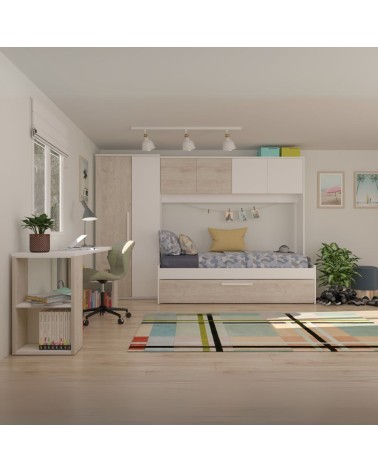 Cameretta a ponte 6006 con letto estraibile e armadio colore bianco consumato e bianco reversibile