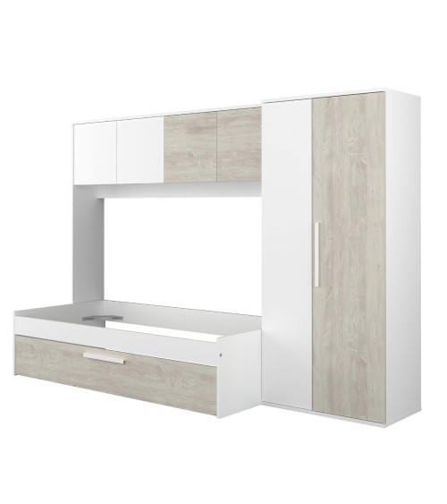 Cameretta a ponte 6006 con letto estraibile e armadio colore bianco consumato e bianco reversibile