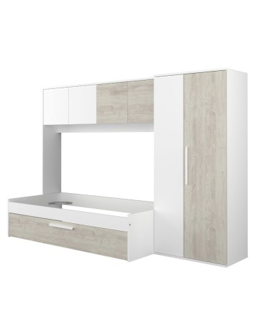Cameretta a ponte 6006 con letto estraibile e armadio colore bianco consumato e bianco reversibile