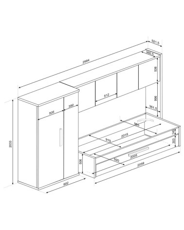 Cameretta a ponte 6006 con letto estraibile e armadio colore bianco consumato e bianco reversibile