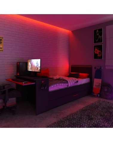 Cameretta 5040 con letto singolo con letto estraibile e scrivania incorporata colore antracite e rosso reversibile