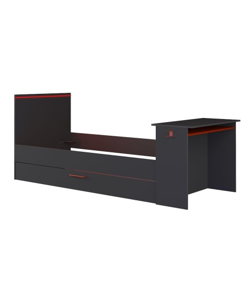 Cameretta 5040 con letto singolo con letto estraibile e scrivania incorporata colore antracite e rosso reversibile