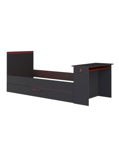 Cameretta 5040 con letto singolo con letto estraibile e scrivania incorporata colore antracite e rosso reversibile