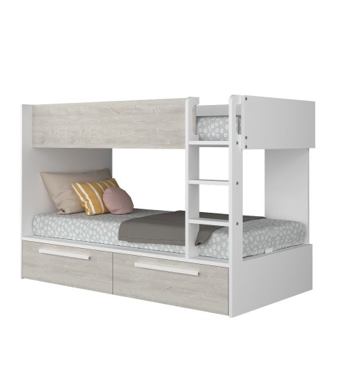 Cameretta con letto a castello con cassettoni colore bianco consumato e bianco reversibile