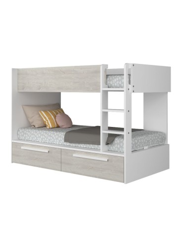 Cameretta con letto a castello con cassettoni colore bianco consumato e bianco reversibile