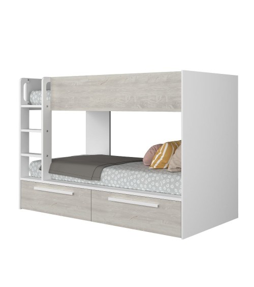 Cameretta con letto a castello con cassettoni colore bianco consumato e bianco reversibile